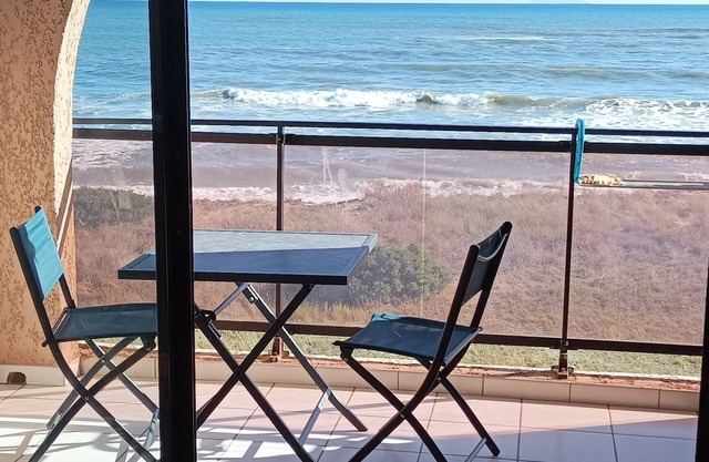 Studio les pieds dans l'eau, terrasse vue mer, accès direct à la mer, parking.