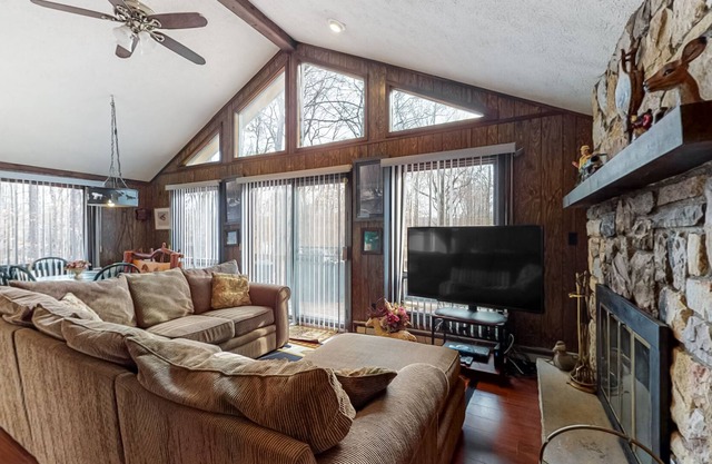 Wooded Retreat with Shared Pool, Firepit, Deck, Grill, Fireplace, & Free WiFi