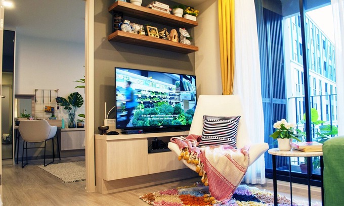 Rama 9 Copropriété | 2BR / 2BTH ✦ Cuisine ✦ Navette vers Métro ✦ Piscine et salle de sport Téléviseur intelligent 49 "✦ 100MBWiFi