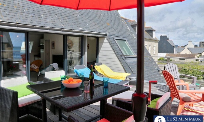 Guilvinec Appartement | terrasse de 30 m2 avec vue mer, 40 m de la plage et 300 m de tous commerces