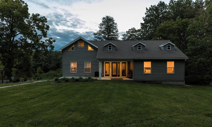 Columbiaville Maison | 3BR Creekside Retreat with Hot Tub, Firepit & 10min to Hudson