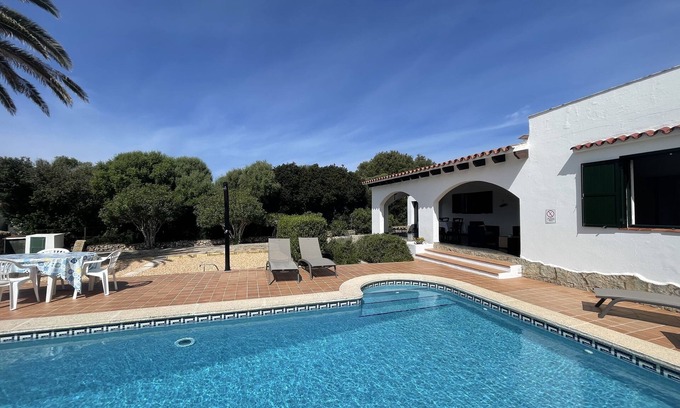 Binisafua Chalet De Ski | 450m. from Es Caló Blanc! Menorquin Villa with Pool and Garden; Cap den Font.