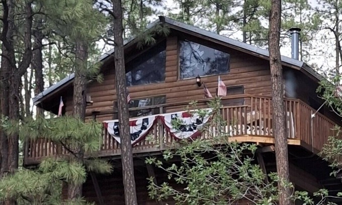 Show Low Cabine | A centrally located secluded mountainside log cabin w/panoramic valley views.