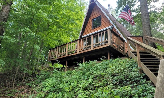 Luther Cabine | A-Frame, Private, Secluded Riverfront, Little Manistee River, Outdoor shower