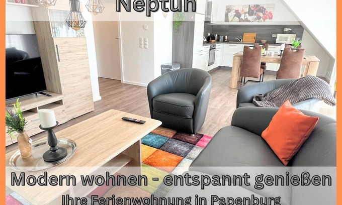 Papenburg Appartement | Apartment "Neptun" Papenburg 2SZ EBK Modern bathroom Large roof terrace New building WLAN