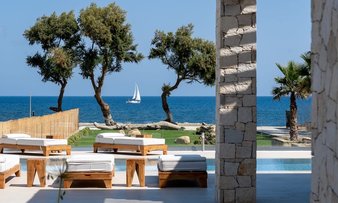 Kolymbari Villa | Artemis SeaFront Villa, with Heated Pool & Access to the Sea