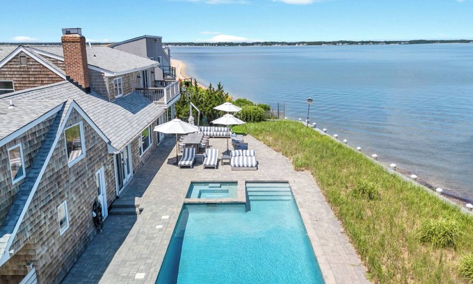Hampton Bays Maison | Bayfront Luxury Retreat with Heated Pool, Private Beach, and Sweeping Water...