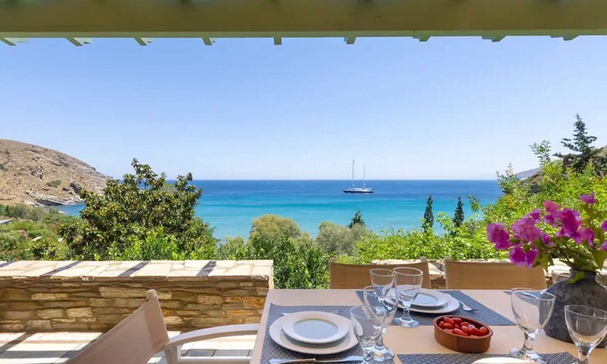 Steniai Villa | Beachfront Andros Retreat | Villa Stenies Ilios | 3 bedrooms | Stunning SeaViews | Piso Gialia Beach