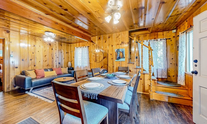 Crestline Cabine | Bohemian, peaceful dog-friendly cabin with mountain views, large yard, and games