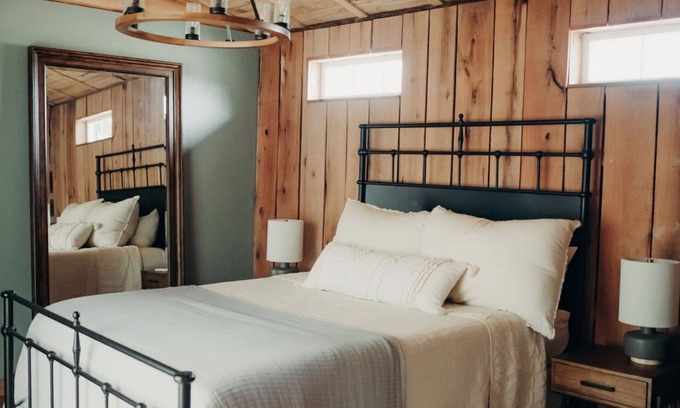 Sunnyland Cabine | Cabin Just Built! features two covered decks, living room, fireplace, kitchen