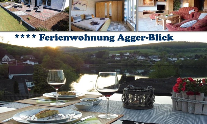 Gummersbach Appartement | Exklusive Ferienwohnung 'Agger-Blick' mit großer Seeblick-Terrasse & Sauna