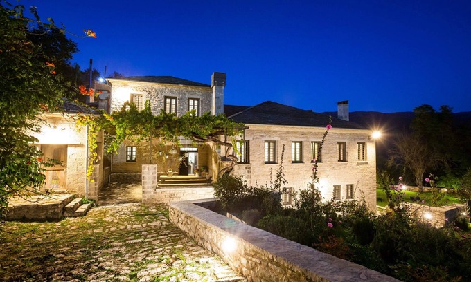 Zagori Villa | Exquisite Vintage Mansion with Stone-Paved Gardens & Small Spa Center
