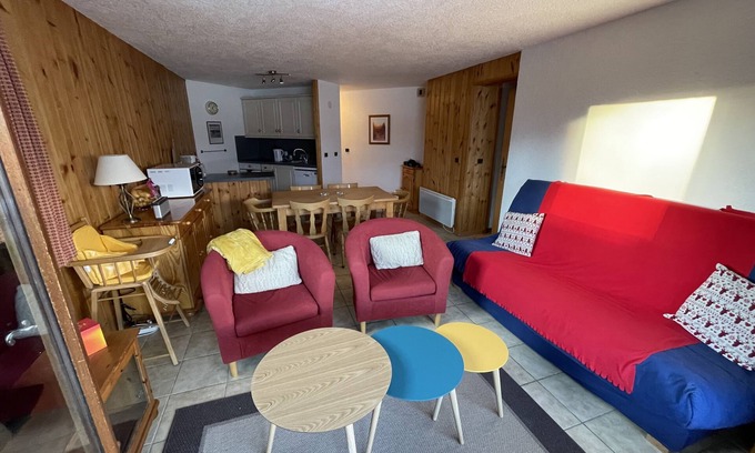 Flaine Appartement | Flaine Forêt, T3 cosy exposé sud, grand balcon avec vue, 2 ch , 6 couchages
