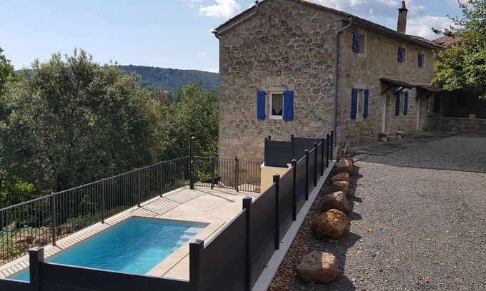 Les Assions Autre | Gîte Ardèche, private and secluded swimming pool, large courtyard, terraces,