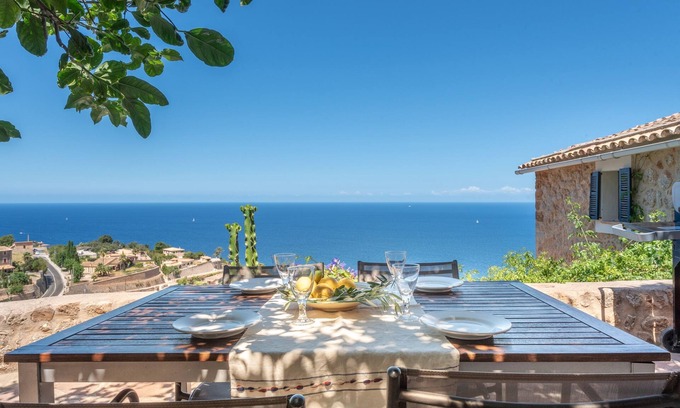 Banyalbufar Maison | Maison de vacances "Petit Paradis à Banyalbufar" avec vue sur l'océan et la montagne et terrasse