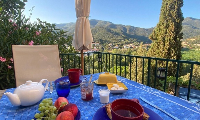 Amelie-les-Bains-Palalda Maison | c'est une maison bleue, accrochée à la colline du charmant village de Palalda