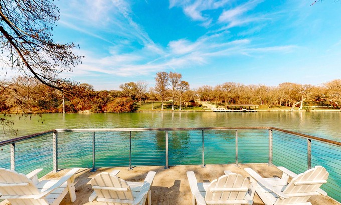 McQueeney Maison | Lakefront home with hot tub, dock, kayaks, central AC, & great lake views
