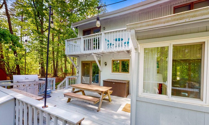 Lakeside Woods Maison | Lakefront Home w/ Private Hot Tub, WiFi, Dock, Lake Views, AC, & Wood Fireplace