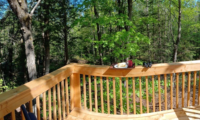 Papineau Regional County Municipality Maison | Le petit cottage du grand boisé - with wood-fired outdoor spa.