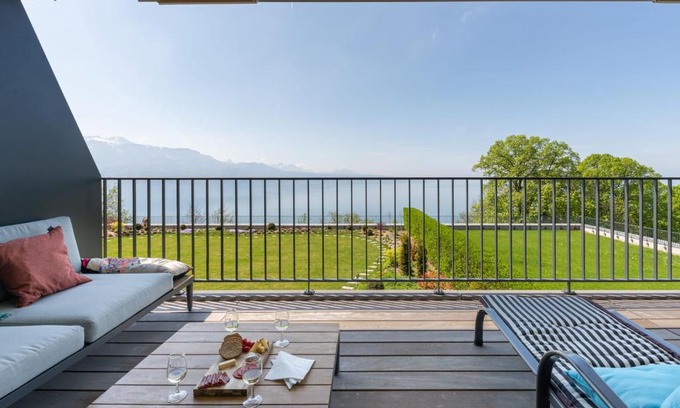 Puidoux Appartement | Les Terrasses de Lavaux 1 - Appartement de luxe avec vue panoramique et piscine