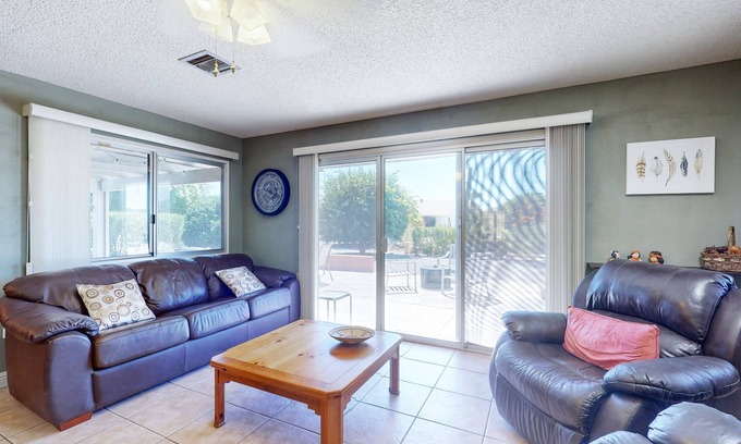 Sun City Maison | Lovely 55+ home with open floor plan and outdoor patio space
