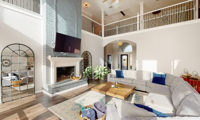 Rowlett Maison | Luxe, lakefront home with amazing private pool with fountain & home office