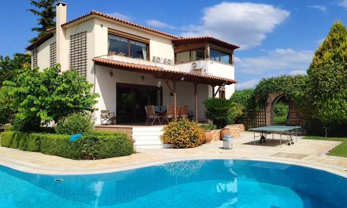Kato Diminio Villa | Villa de luxe, 5 chambres, grande piscine, sauna, vue imprenable