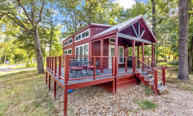 Mineola Maison | Luxury Tiny Home with Private Sand Beach Lake Access and Hot Tub