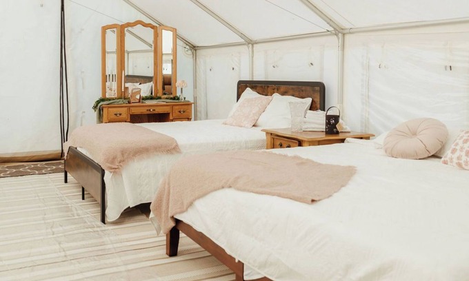 Silver Point Cabine | Magnolia Mountain Escape: Safari Tent Glamping with Heated Pool & Hot Tub & A/C