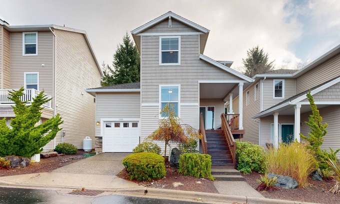 Netarts Maison | Modern Ocean Highlands home with Netarts Bay & ocean views, fireplace - dogs OK