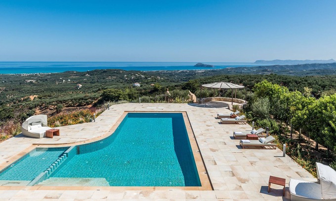 Platanias Villa | Panoramic Sea view, Tennis court, Spa area, 2 pools and gym!
