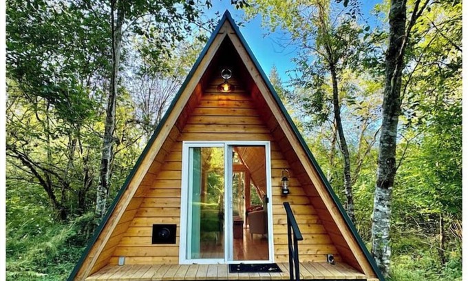 Yacolt Cabine | Private Cozy Aframe Lucia Cabin 1 @ Pull Caffe wood roasted coffee and bakery