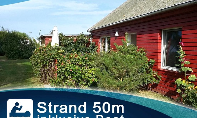 Rakow Appartement | Rotes Strandhaus mit Boot am Salzhaff, 50m zum Strand