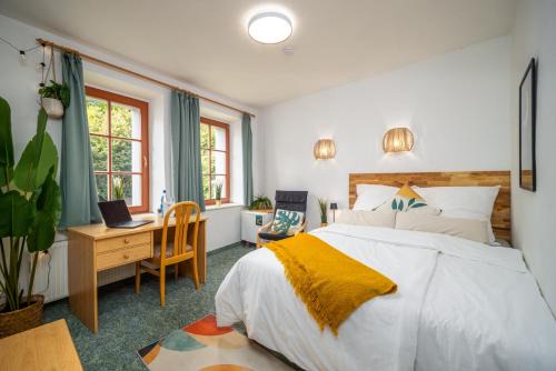 Domviertel Appartement | Ruhiges Zimmer mit Gartenblick & Schreibtisch