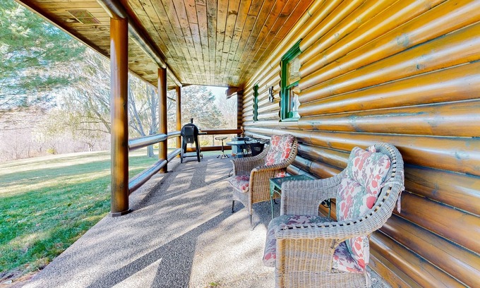 Buffalo Prairie Cabine | Rustic dog-friendly cabin with fireplace, open layout, grill, W/D, & firepit