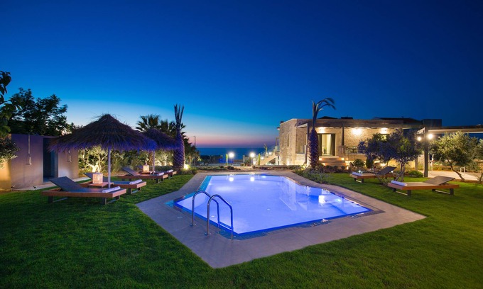 Stavromenos Villa | Villa vue mer avec piscine privée chauffée vue mer et hammam à 800m de la plage et des commerces