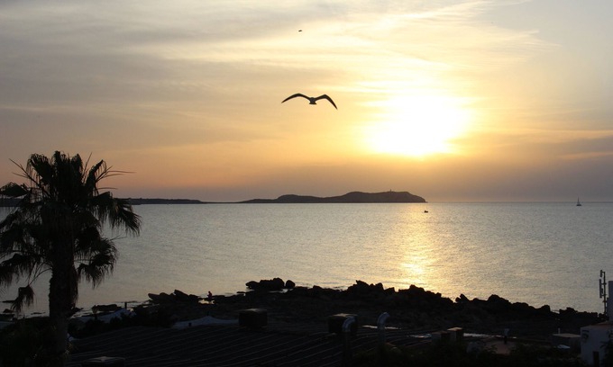 San Antonio Bay Appartement | Appartements Ses Fontanelles avec vue frontale sur la mer et le coucher du soleil