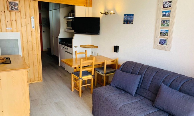 Arc-2000 Appartement | Estudio a pie de pistas para 3 pers, balcón sur