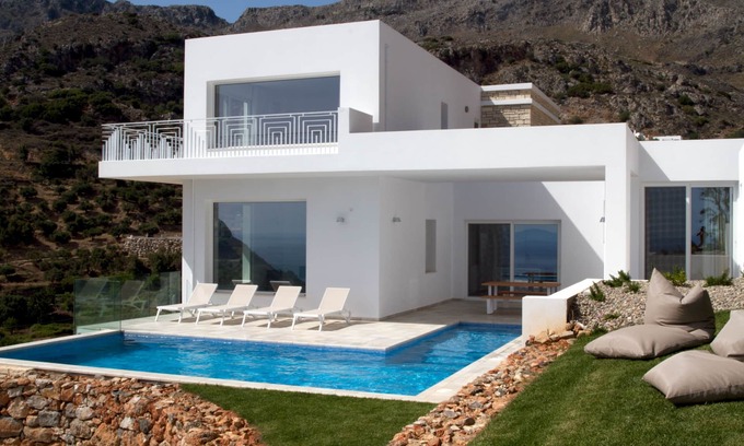Agios Vasileios Villa | Villa élégante et contemporaine de 3 chambres, avec grande piscine et vue imprenable sur la mer