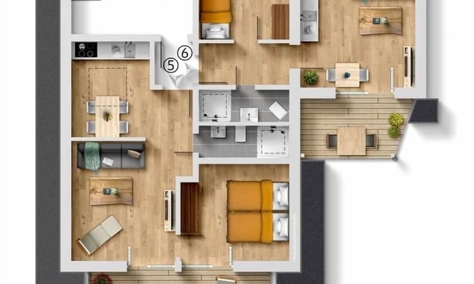 Bad Aibling Maison | Suite 5+6 = option entire 2nd floor 3.5 rooms with 2 balconies