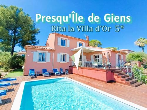 Giens Villa | Superbe Villa 5 étoiles Presqu'Île de Giens la Madrague Rita la Villa d'Or vue mer piscine
