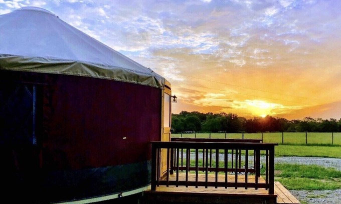 Emory Cabine | The Bluebonnet Yurt is a romantic yurt getaway with private outdoor shower