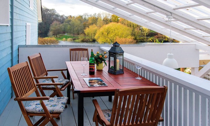 Windeck Appartement | Le temps sur la rivière, romantique, cheminée, sauna, grande terrasse, victoire d'escalade