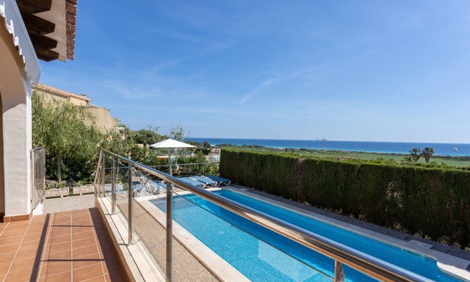 Sant Jaume Mediterrani Maison | Maison de vacances "Villa Primavera" avec vue sur mer et piscine