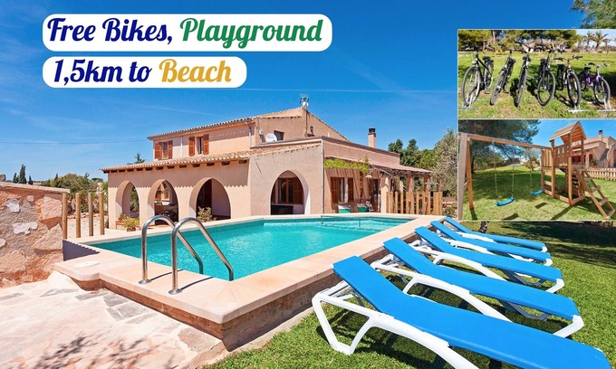 Campos Maison | Villa 1.5 km from Es Trenc beach. Swimming pool. Bicycles. Playground.