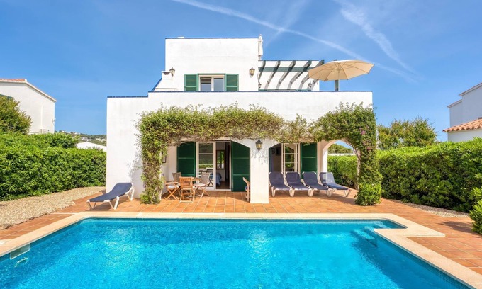 Puerto Luz Villa | Villa Addaia avec vue mer, piscine privée, jardin, terrasse ensoleillée et Wi-Fi