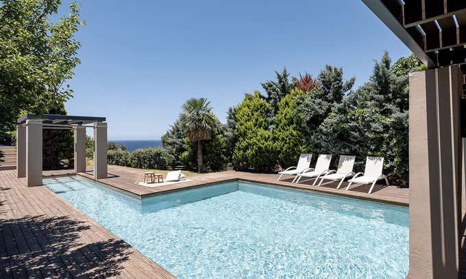 Livadia Villa | Villa Ostria, Villa de luxe avec vue imprenable sur la mer et le coucher du soleil