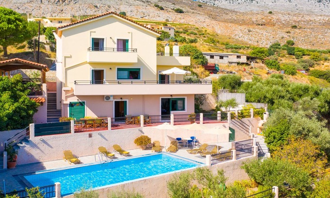 Vlachiana Villa | Villa Zeus: Large Private Pool, Sea Views, A/C, WiFi