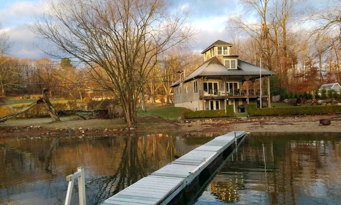 Lakeside Maison | Waterfront Home on Bantam Lake with Private Beach