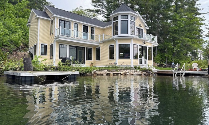 Alton Bay Maison | Waterfront New Construction 4 bedroom home w private U shaped dock Private beach